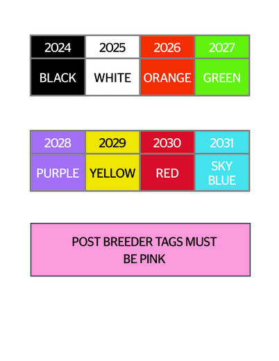 year colour code for Sheep tags